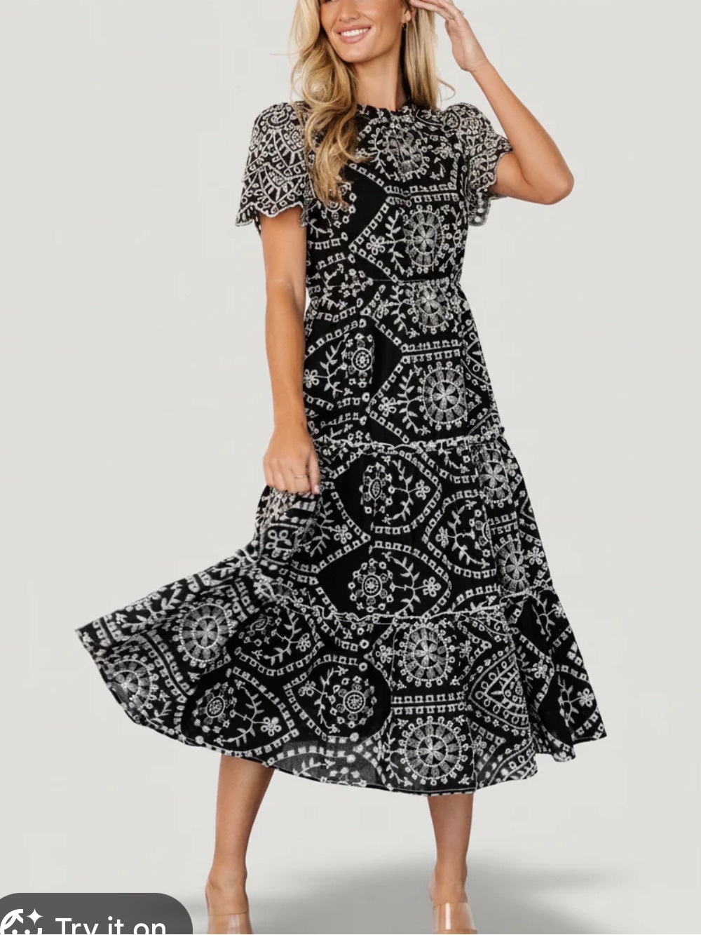 Baltic Born Mirabel Eyelet Midi Dress Large Black White